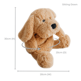 Size diagram for the weighted puppy sitting down: 30cm high, 20cm wide, 25cm deep