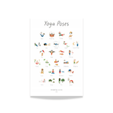 Yoga Poses print, a white poster illustrating named children's yoga poses in watercolor