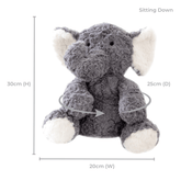 Size diagram for the weighted elephant sitting down: 30cm high, 20cm wide, 25cm deep
