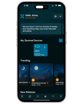 Smartphone displaying a mindfulness app interface with 'Hello, Anna' branding.
