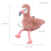 Size diagram for the weighted flamingo sitting down: 30cm high, 23cm wide, 25cm deep