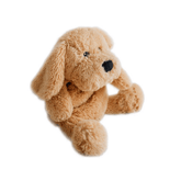Golden puppy plush sitting, shown against a white background.