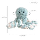 Size diagram for the weighted octopus sitting down: 35cm high, 20cm wide, 20cm deep
