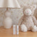 The oil roller carton and bottle on a bedside table beside a lamp and a plush bunny