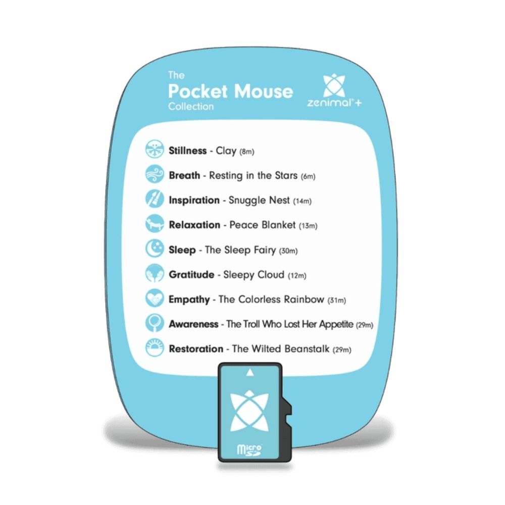 Photo of Zenimal Kids Pocket Mouse Collection Micro SD memory card with 9 guided meditations geared towards sleep and calm at bedtime. 