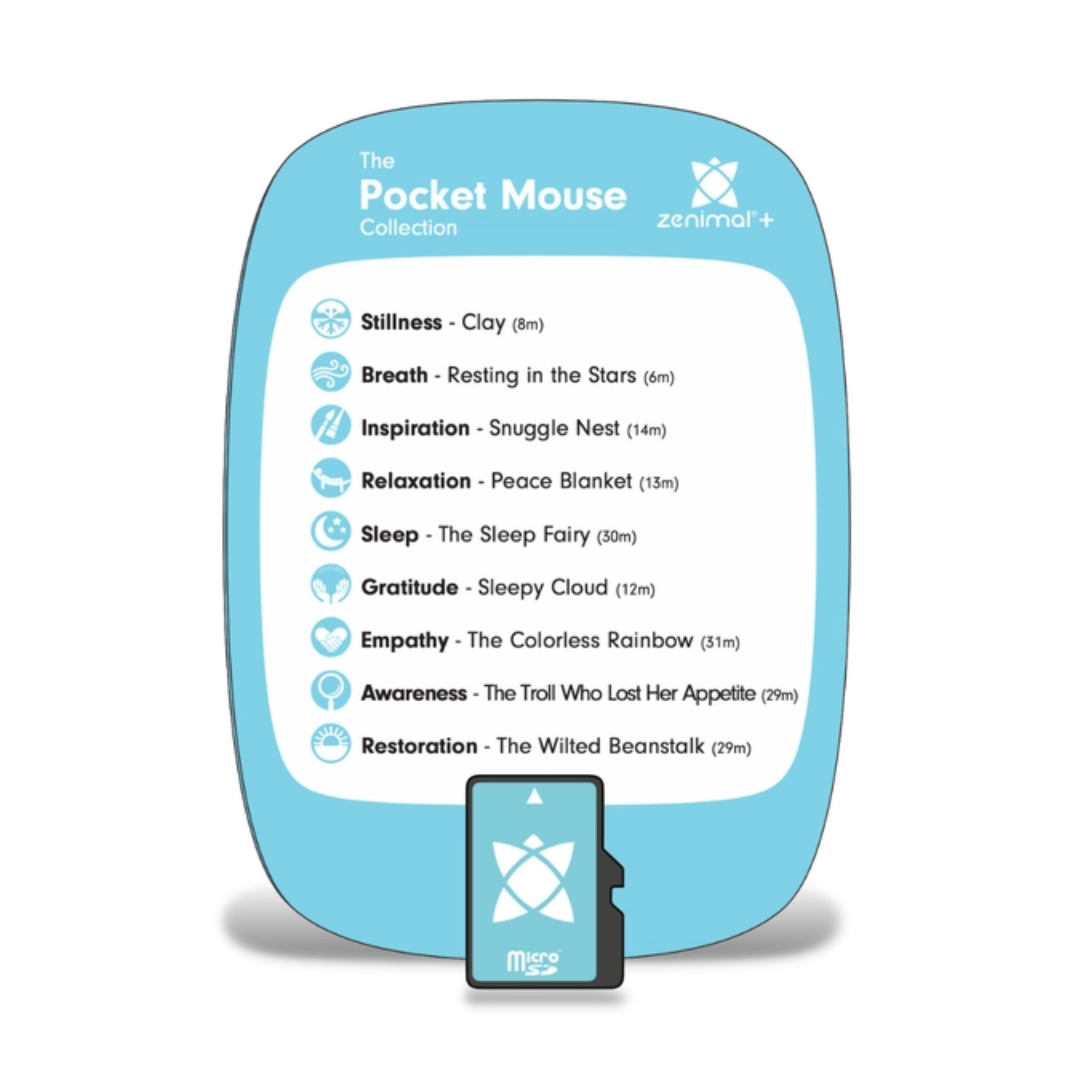 Photo of Zenimal Kids Pocket Mouse Collection Micro SD memory card with 9 guided meditations geared towards sleep and calm at bedtime. 