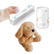Golden puppy plush with a tube of magnesium calming soak and a hand lifting a bath fizzy from its box.