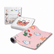Mindful and Co Kids yoga card box, open card tray and the pink Sweet yoga mat rolled out
