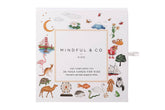 Closed box of 26 yoga cards for kids, illustrated with animals and landmarks