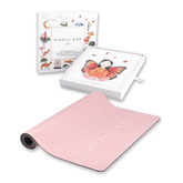 Yoga card box and card tray beside the plain pink Rose mat