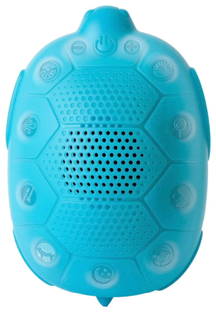 Zenimal Connect seen from above, with eight buttons around its shell, a power button at the top and a moon button at the bottom