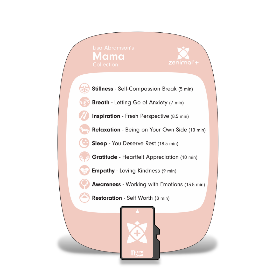 Mama Meditation Card by Lisa Abramson for moms to practice and learn mindfulness and meditation to helps moms reduce stress and build resilience.