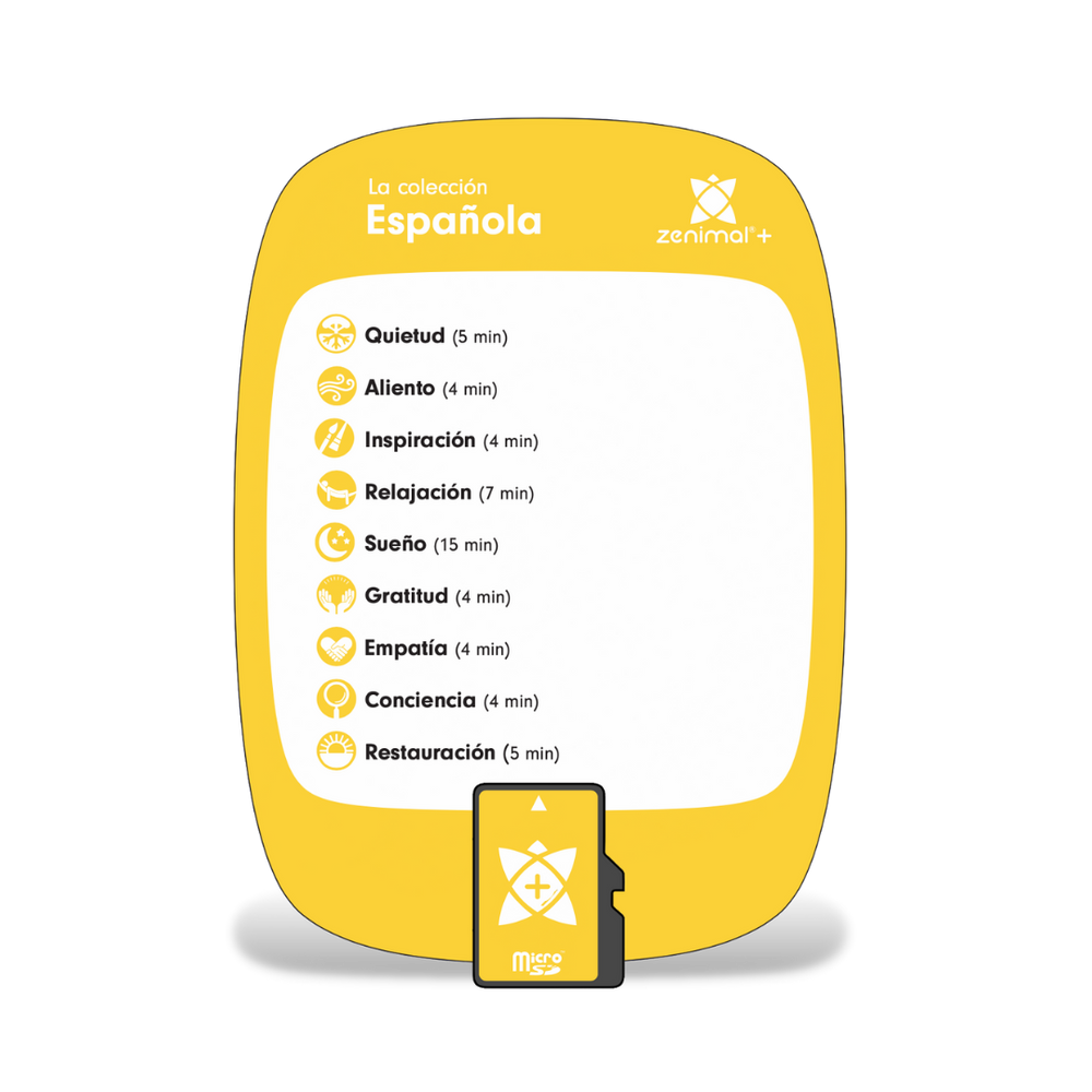 
            
                Load image into Gallery viewer, This micro SD memory card offers the same amazing meditations that come pre-loaded on the Zenimal Kids + in Spanish with our new La Colección Española! This delivers the gift of mindfulness to Spanish speakers and can even help non-Spanish speakers learn the language through repetition. This card will play on any Zenimal device-- be sure to select the correct version.
            
        